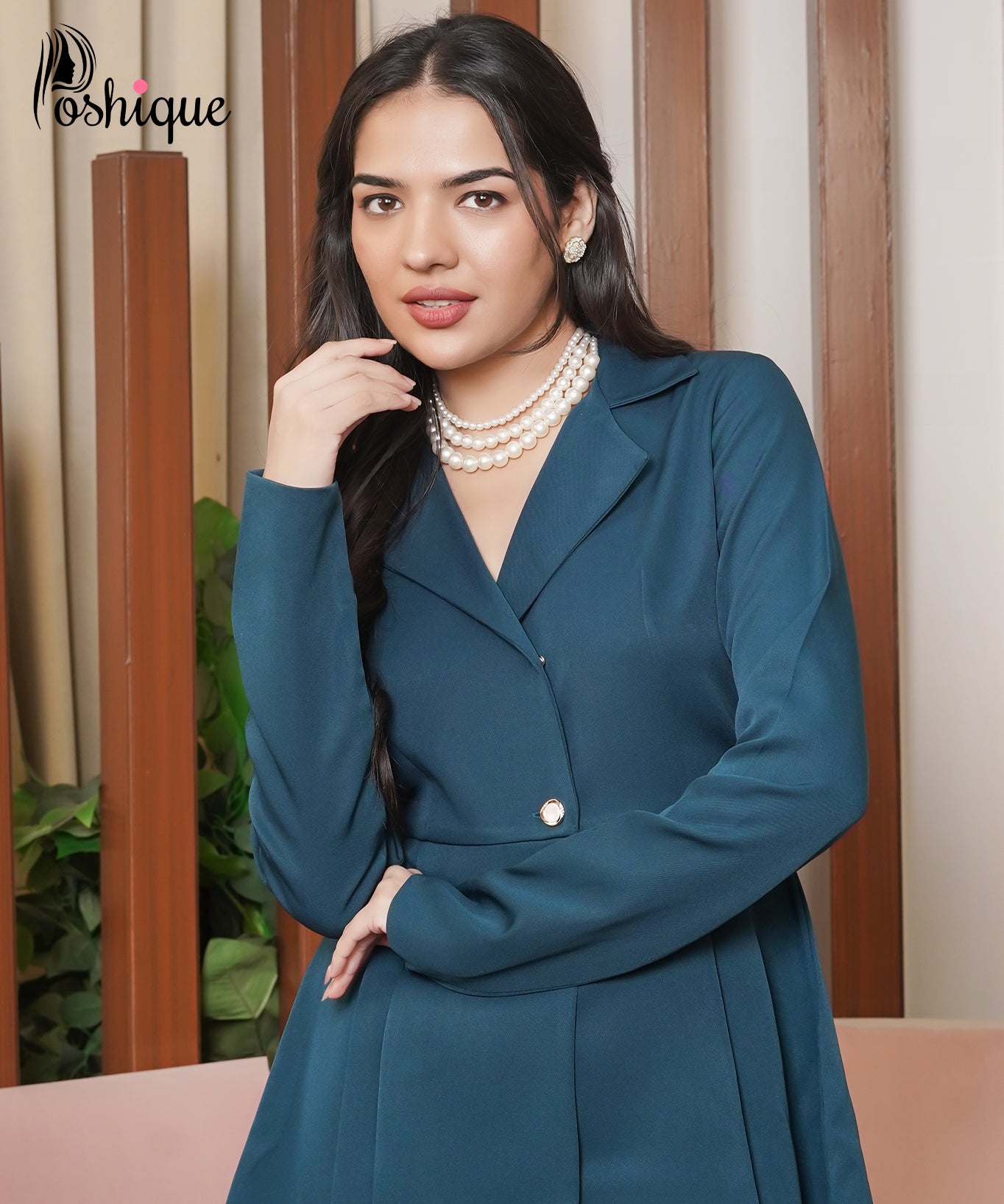 Teal Asymmetric Blazer & Wide-Leg Pant Set
